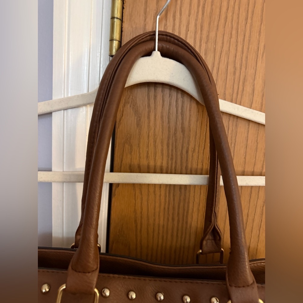 Dasein Coffee Brown Studded Faux Leather Tote - Picture 4 of 7